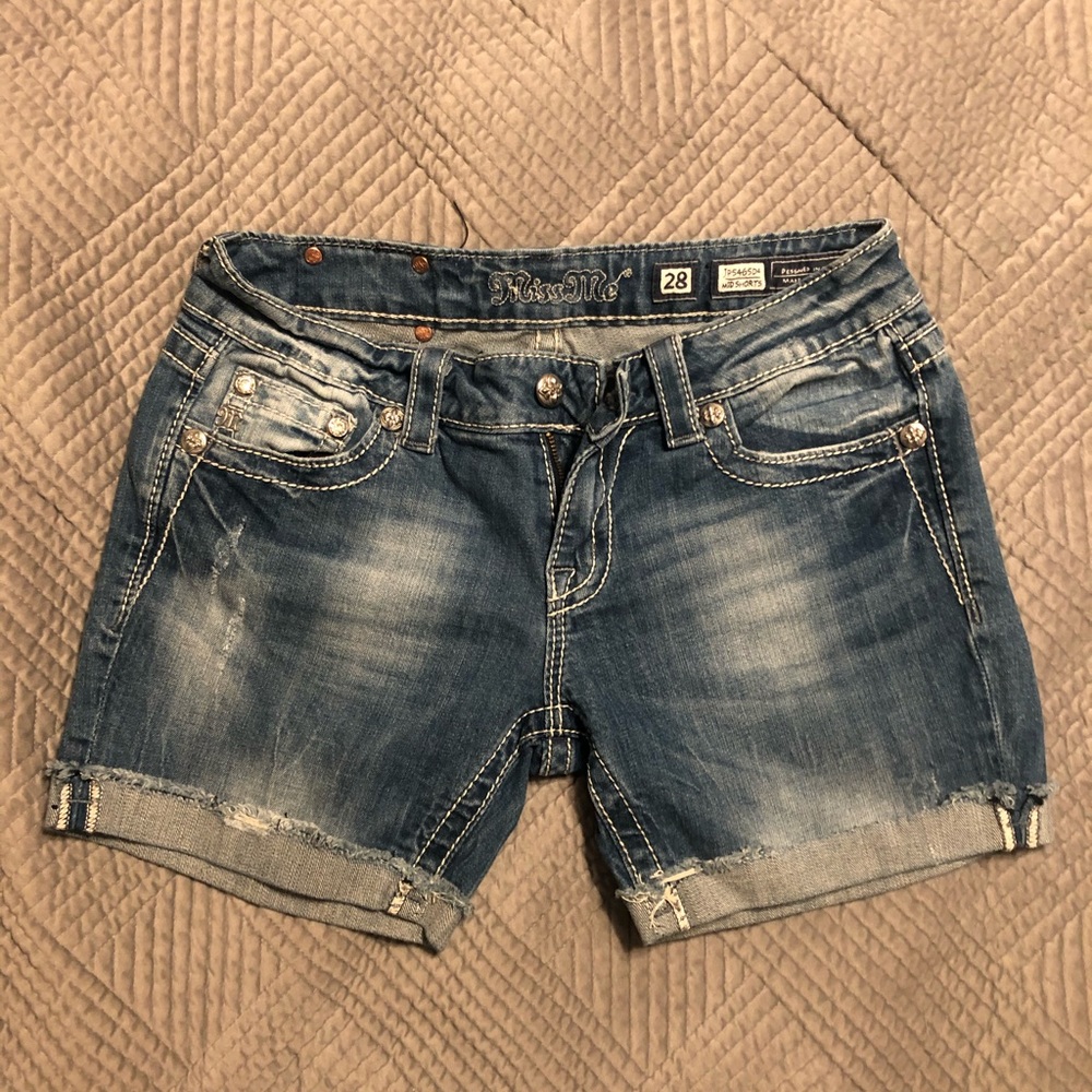 Miss Me Mid Thigh Cut Off Jeans